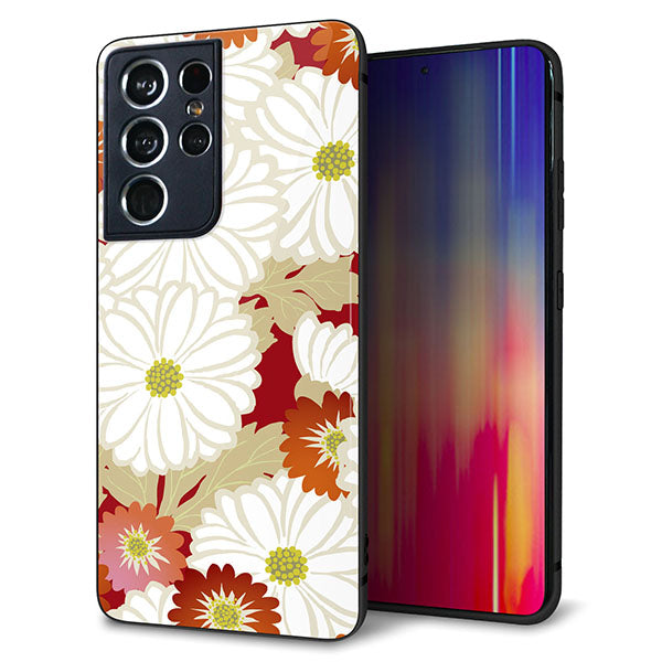 docomo ギャラクシーS21 ウルトラ 5G SC-52B 強化ガラス＆TPUスマホケース ガラプリ【YJ322 和柄 菊】