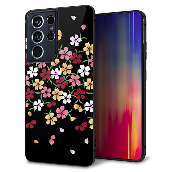 docomo ギャラクシーS21 ウルトラ 5G SC-52B 強化ガラス＆TPUスマホケース ガラプリ【YJ323 和柄 なでしこ】