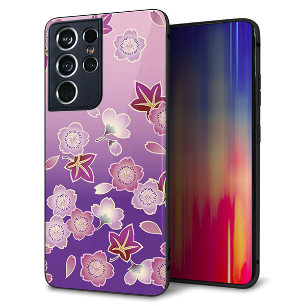 docomo ギャラクシーS21 ウルトラ 5G SC-52B 強化ガラス＆TPUスマホケース ガラプリ【YJ324 和柄 桜 もみじ】