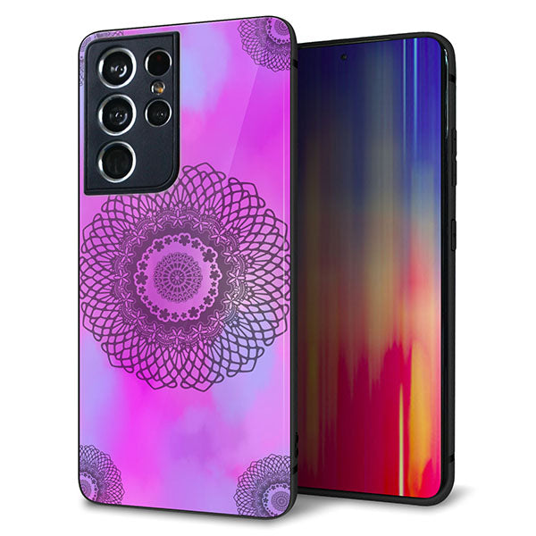 docomo ギャラクシーS21 ウルトラ 5G SC-52B 強化ガラス＆TPUスマホケース ガラプリ【YJ344 レース】