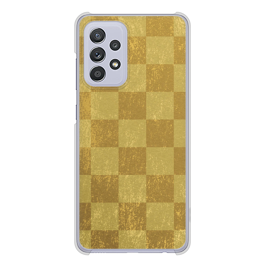 Galaxy A52 5G SC-53B 高画質仕上げ 背面印刷 ハードケース 【619 市松模様—金（骨董風に傷んだイメージ）】