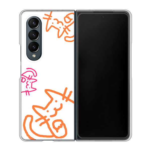 Galaxy Z Fold4 SC-55C docomo 高画質仕上げ 背面印刷 ハードケース【1098 手まねきする3匹のネコ】