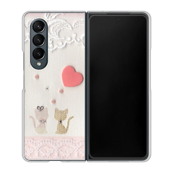 Galaxy Z Fold4 SC-55C docomo 高画質仕上げ 背面印刷 ハードケース【1104 クラフト写真ネコ（ハートM）】
