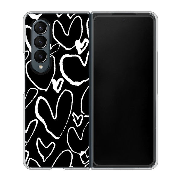 Galaxy Z Fold4 SC-55C docomo 高画質仕上げ 背面印刷 ハードケース【1124 ハート BK＆WH】