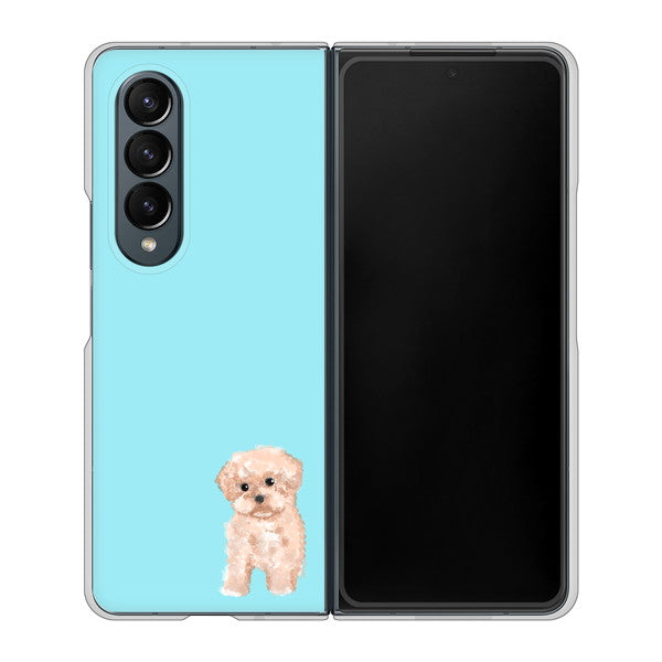 Galaxy Z Fold4 SC-55C docomo 高画質仕上げ 背面印刷 ハードケース【YJ062 トイプードルアプリコット（ブルー）】