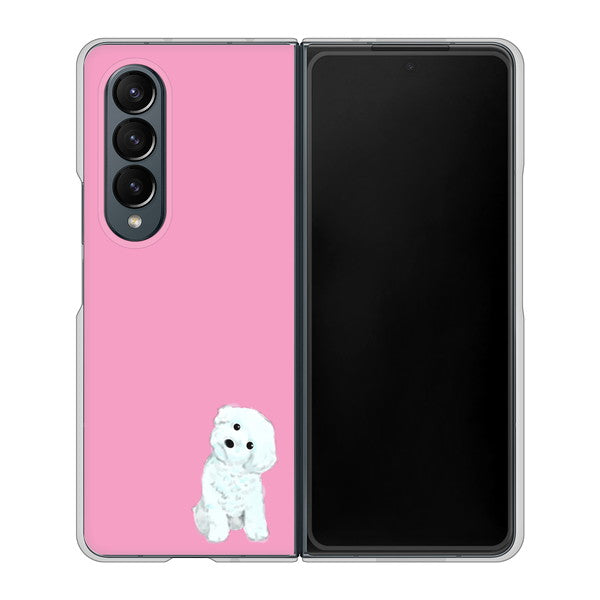 Galaxy Z Fold4 SC-55C docomo 高画質仕上げ 背面印刷 ハードケース【YJ069 トイプードルホワイト（ピンク）】