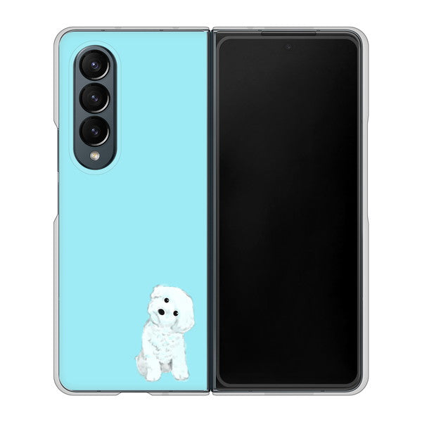 Galaxy Z Fold4 SC-55C docomo 高画質仕上げ 背面印刷 ハードケース【YJ070 トイプードルホワイト（ブルー）】
