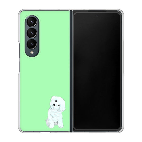 Galaxy Z Fold4 SC-55C docomo 高画質仕上げ 背面印刷 ハードケース【YJ071 トイプードルホワイト（グリーン）】