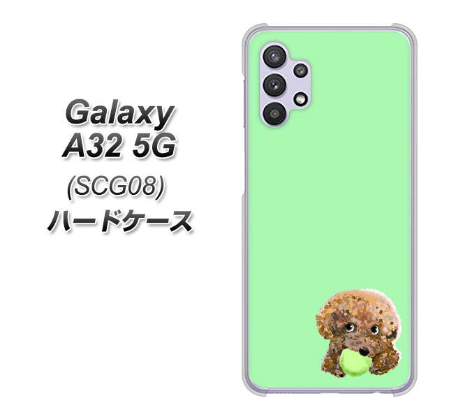 au ギャラクシーA32 5G SCG08 高画質仕上げ 背面印刷 ハードケース【YJ055 トイプードル＆ボール（グリーン）】