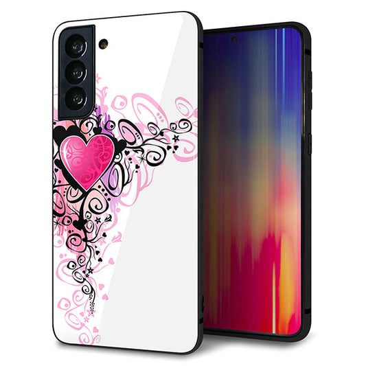 au ギャラクシーS21+ 5G SCG10 強化ガラス＆TPUスマホケース ガラプリ【007 スタイリッシュハート】