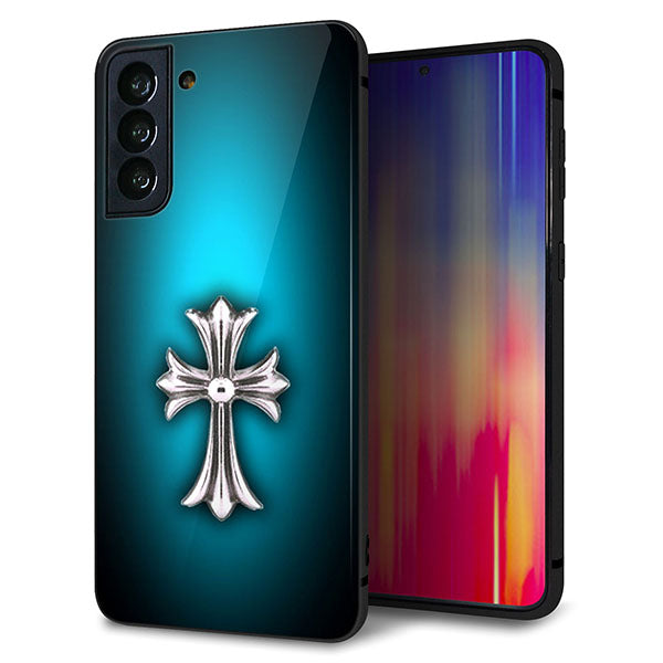 au ギャラクシーS21+ 5G SCG10 強化ガラス＆TPUスマホケース ガラプリ【334 クロスブルー】