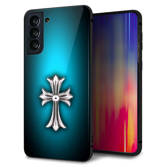 au ギャラクシーS21+ 5G SCG10 強化ガラス＆TPUスマホケース ガラプリ【334 クロスブルー】