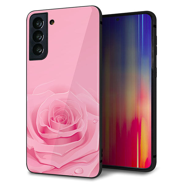 au ギャラクシーS21+ 5G SCG10 強化ガラス＆TPUスマホケース ガラプリ【401 ピンクのバラ】