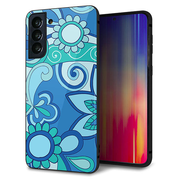 au ギャラクシーS21+ 5G SCG10 強化ガラス＆TPUスマホケース ガラプリ【409 ブルーミックス】