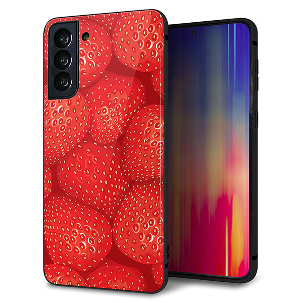 au ギャラクシーS21+ 5G SCG10 強化ガラス＆TPUスマホケース ガラプリ【444 ストロベリーウォール】