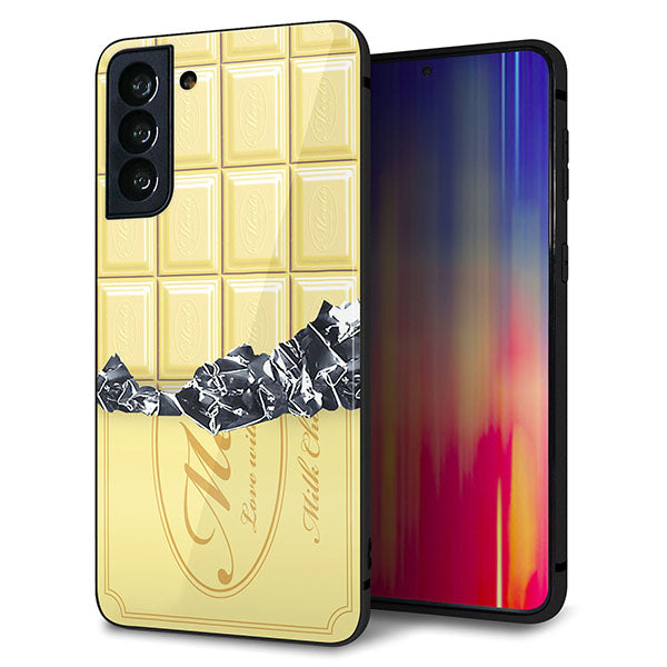 au ギャラクシーS21+ 5G SCG10 強化ガラス＆TPUスマホケース ガラプリ【553 板チョコ?ホワイト】