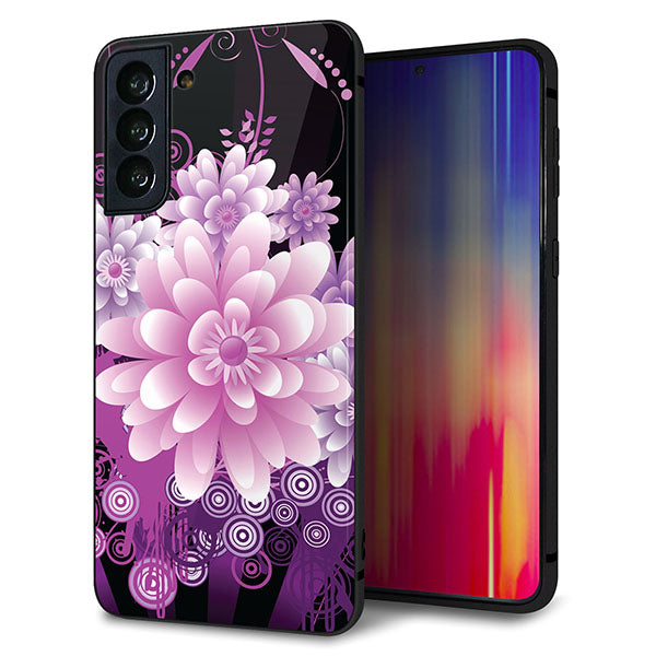 au ギャラクシーS21+ 5G SCG10 強化ガラス＆TPUスマホケース ガラプリ【564  3Dフラワー】