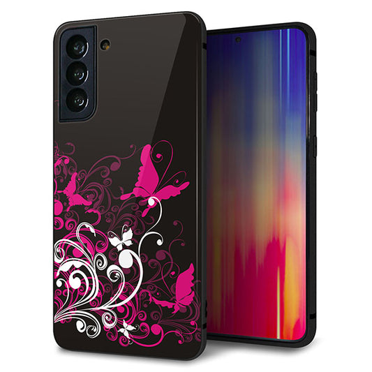 au ギャラクシーS21+ 5G SCG10 強化ガラス＆TPUスマホケース ガラプリ【585 闇に舞う蝶】