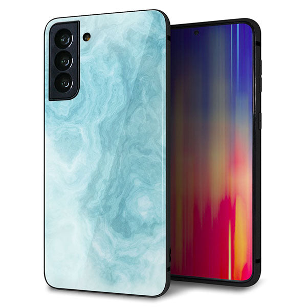 au ギャラクシーS21+ 5G SCG10 強化ガラス＆TPUスマホケース ガラプリ【KM868 大理石BL】