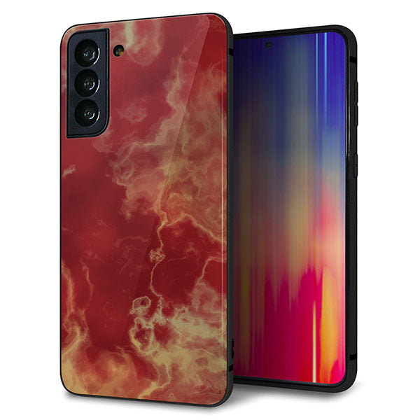 au ギャラクシーS21+ 5G SCG10 強化ガラス＆TPUスマホケース ガラプリ【KM870 大理石RD】