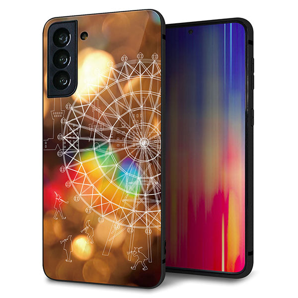 au ギャラクシーS21+ 5G SCG10 強化ガラス＆TPUスマホケース ガラプリ【KM884 観覧車と笛吹】
