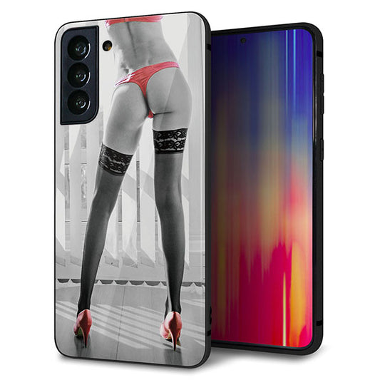 au ギャラクシーS21+ 5G SCG10 強化ガラス＆TPUスマホケース ガラプリ【KM889 ハイヒール】