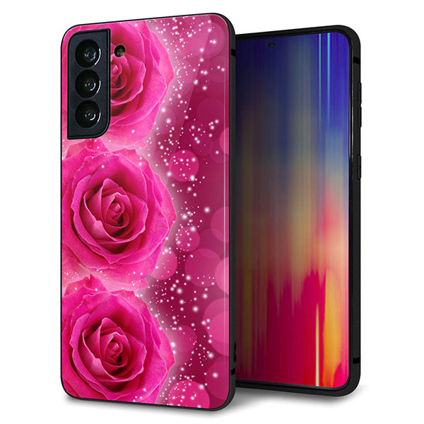 au ギャラクシーS21+ 5G SCG10 強化ガラス＆TPUスマホケース ガラプリ【VA815 3連のバラ】