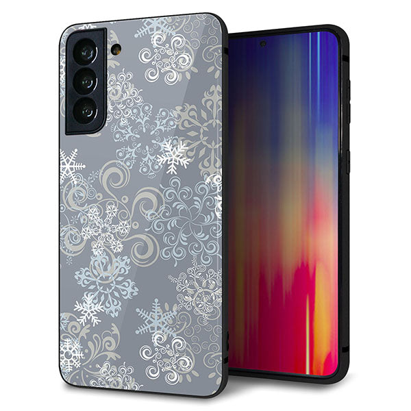 au ギャラクシーS21+ 5G SCG10 強化ガラス＆TPUスマホケース ガラプリ【XA801 雪の結晶】