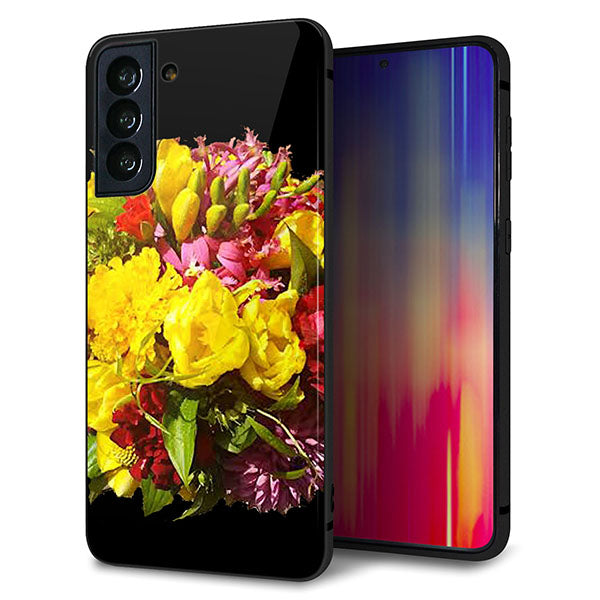 au ギャラクシーS21+ 5G SCG10 強化ガラス＆TPUスマホケース ガラプリ【YI883 フラワー４】