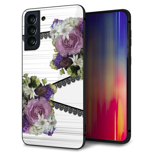 au ギャラクシーS21+ 5G SCG10 強化ガラス＆TPUスマホケース ガラプリ【YI888 フラワー９】