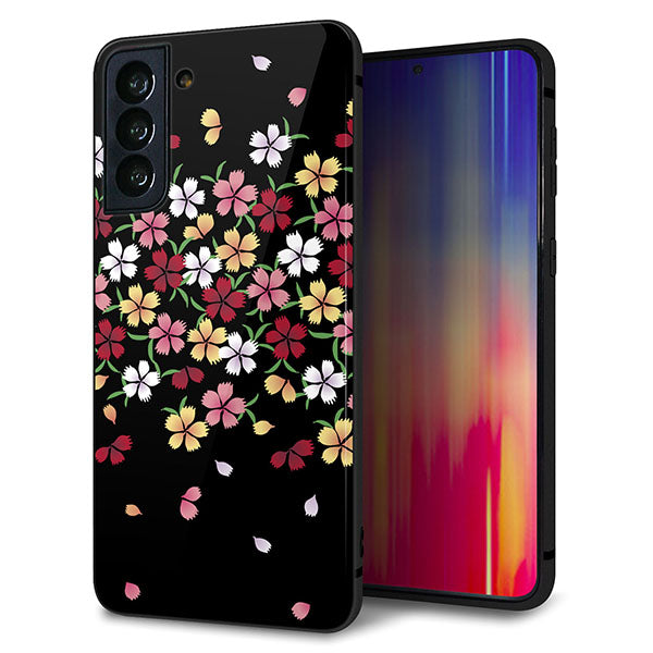 au ギャラクシーS21+ 5G SCG10 強化ガラス＆TPUスマホケース ガラプリ【YJ323 和柄 なでしこ】