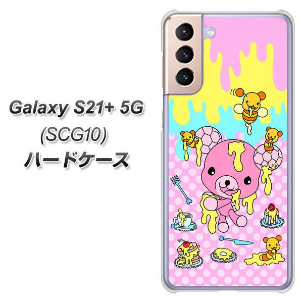 au ギャラクシーS21+ 5G SCG10 高画質仕上げ 背面印刷 ハードケース【AG822 ハニベア（水玉ピンク）】