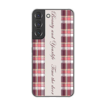 Galaxy S22 SCG13 au 高画質仕上げ 背面印刷 ハードケース ピンクチェック