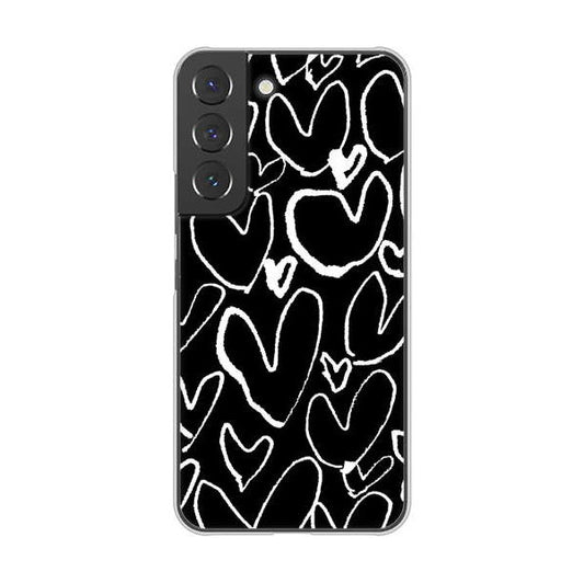 Galaxy S22 SCG13 au 高画質仕上げ 背面印刷 ハードケース 【1124 ハート BK＆WH】