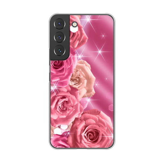 Galaxy S22 SCG13 au 高画質仕上げ 背面印刷 ハードケース 【1182 ピンクの薔薇に誘われて】