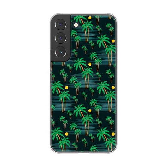 Galaxy S22 SCG13 au 高画質仕上げ 背面印刷 ハードケース 【1315 月夜とヤシ】