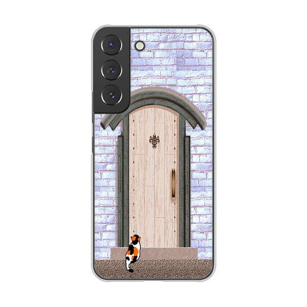 Galaxy S22 SCG13 au 高画質仕上げ 背面印刷 ハードケース 猫とドア