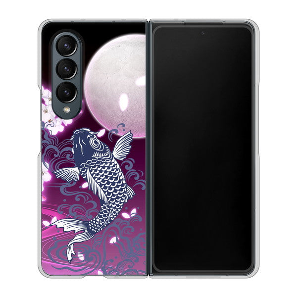 Galaxy Z Fold4 SCG16 au 高画質仕上げ 背面印刷 ハードケース【1029 月と鯉（紫）】