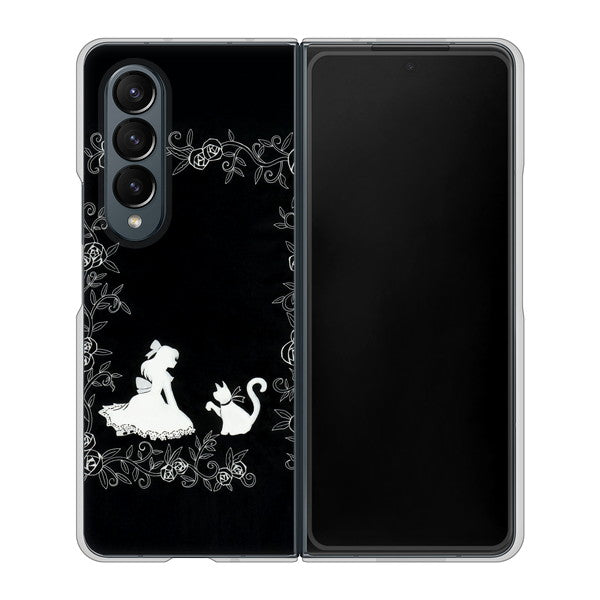 Galaxy Z Fold4 SCG16 au 高画質仕上げ 背面印刷 ハードケース【1097 お姫様とネコ（モノトーン）】