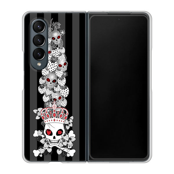 Galaxy Z Fold4 SCG16 au 高画質仕上げ 背面印刷 ハードケース【AG802 苺骸骨王冠蔦（黒）】