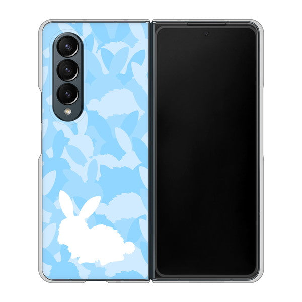 Galaxy Z Fold4 SCG16 au 高画質仕上げ 背面印刷 ハードケース【AG805 うさぎ迷彩風（水色）】