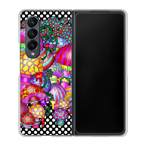 Galaxy Z Fold4 SCG16 au 高画質仕上げ 背面印刷 ハードケース【AG807 きのこ（黒）】