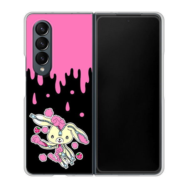 Galaxy Z Fold4 SCG16 au 高画質仕上げ 背面印刷 ハードケース【AG814 ジッパーうさぎのジッピョン（黒×ピンク）】