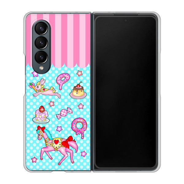 Galaxy Z Fold4 SCG16 au 高画質仕上げ 背面印刷 ハードケース【AG828 メリーゴーランド（水色）】