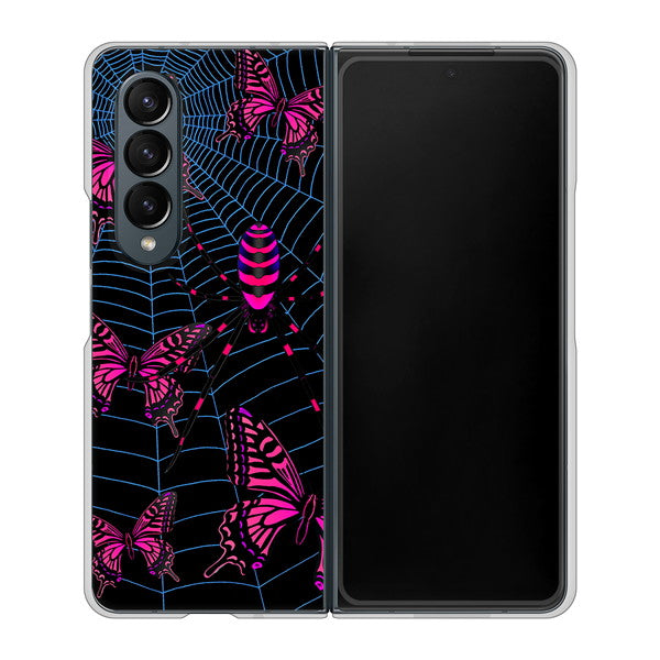 Galaxy Z Fold4 SCG16 au 高画質仕上げ 背面印刷 ハードケース【AG831 蜘蛛の巣に舞う蝶（赤）】