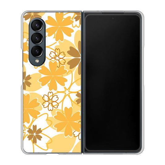 Galaxy Z Fold4 SCG16 au 高画質仕上げ 背面印刷 ハードケース【VA959 重なり合う花 オレンジ】