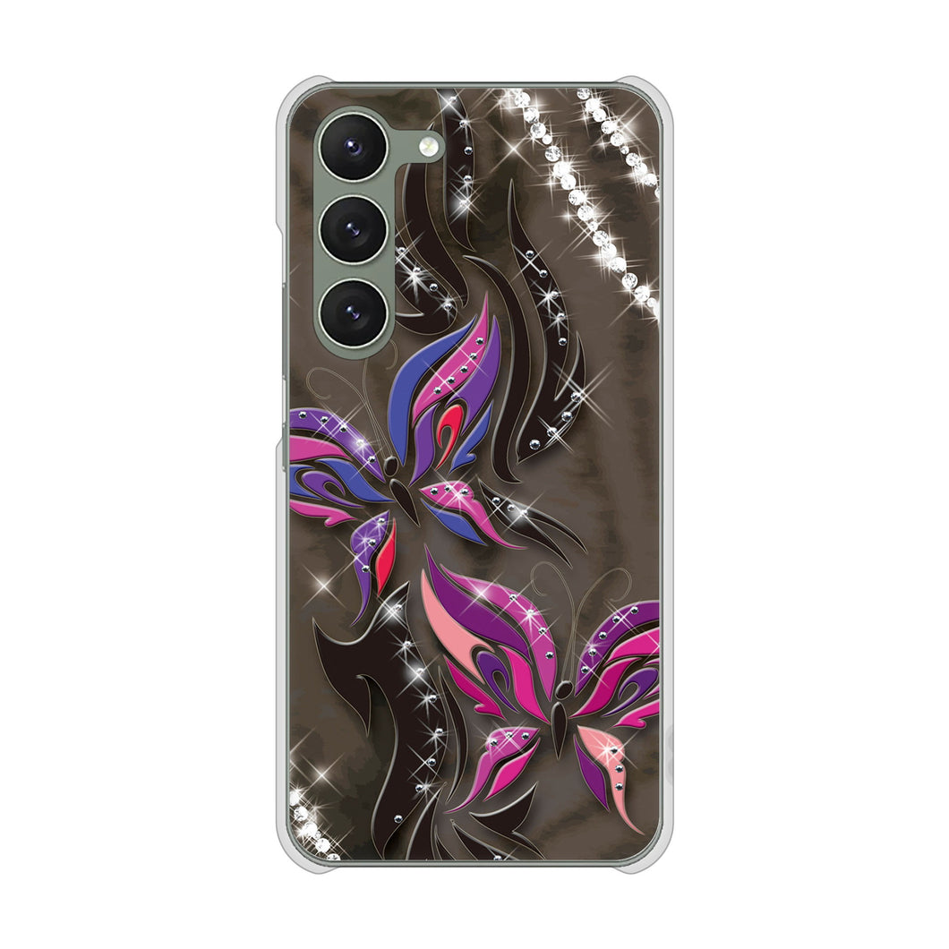 Galaxy S23 SCG19 au 高画質仕上げ 背面印刷 ハードケース 【1164 キラめくストーンと蝶】