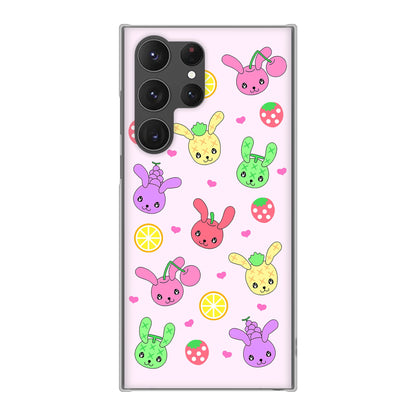Galaxy S23 Ultra SCG20 au 高画質仕上げ 背面印刷 ハードケース むかいあぐる フルーツうさぎのブルーラビッツ