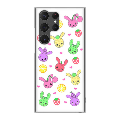 Galaxy S23 Ultra SCG20 au 高画質仕上げ 背面印刷 ハードケース むかいあぐる フルーツうさぎのブルーラビッツ