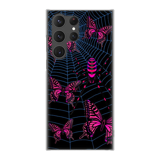 Galaxy S23 Ultra SCG20 au 高画質仕上げ 背面印刷 ハードケース むかいあぐる 蜘蛛の巣に舞う蝶